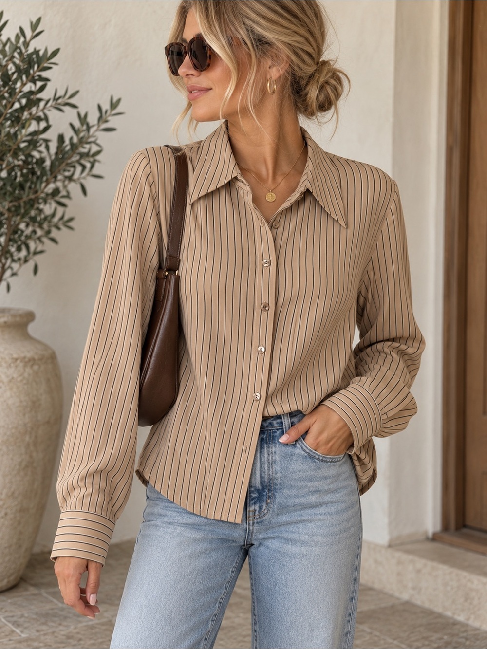 Vintage Rena Rowan 100% Silk Striped Blouse Size 10 Minimalist Old Money